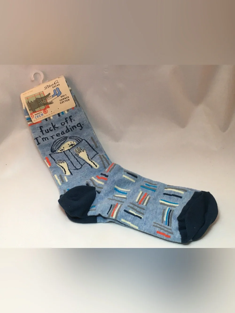 Blue Q Light Blue Novelty Reading Socks with Dark Blue Accents